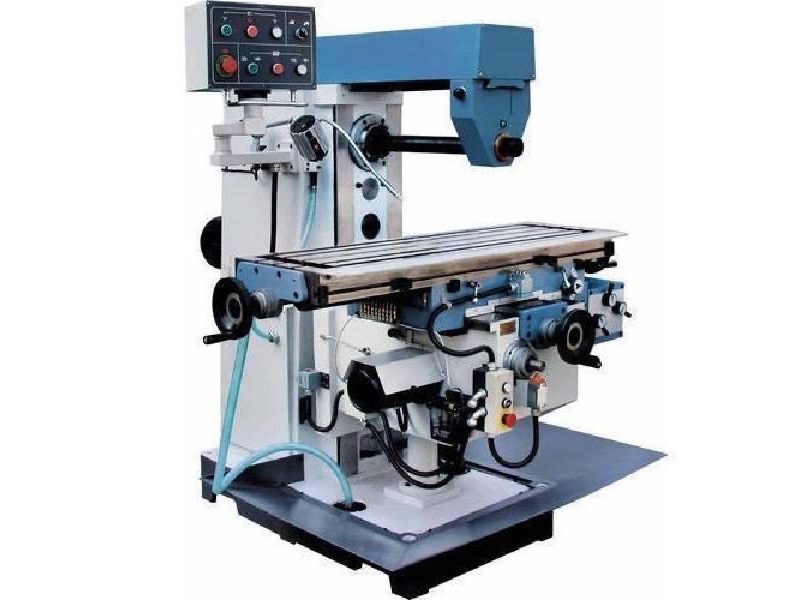 Floor-standing milling machine with a horizontal table, overarm and control panel